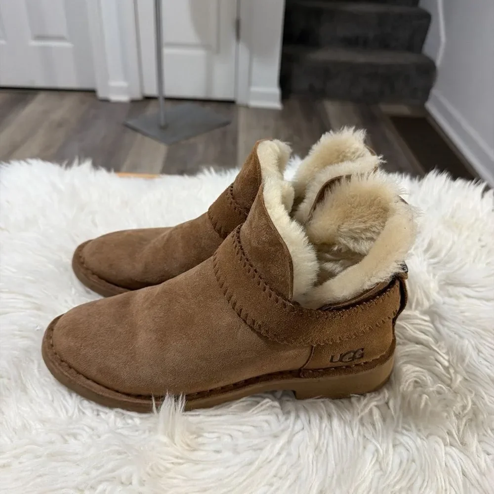UGG Tan Suede Slippers with Cream Fur